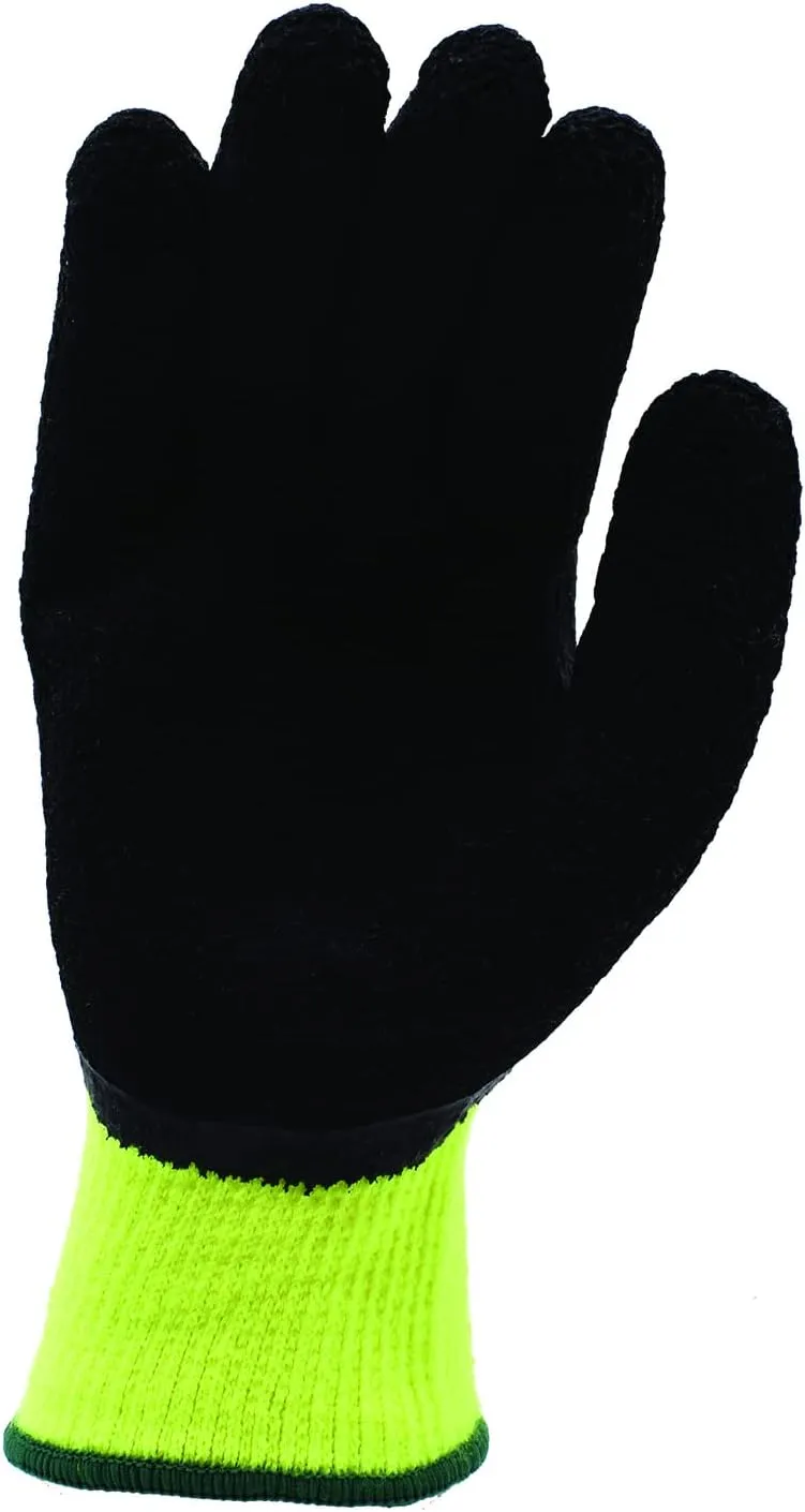 Cold Snap Gloves, 7-Gauge, Hi-Vis Green, Brushed, Loop-In, Acrylic Terry Shell, Black Foam Latex Palm Coating