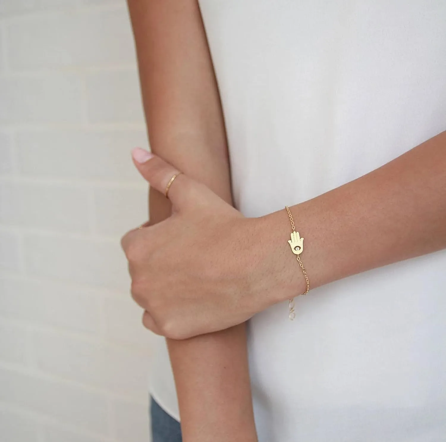 Collner Dainty Gold Bracelet for Women 14K Gold Plated Lightweight Chain Bracelet Herringbone Pearl Circle Bracelet Charm Minimalist Handmade Jewelry Gift