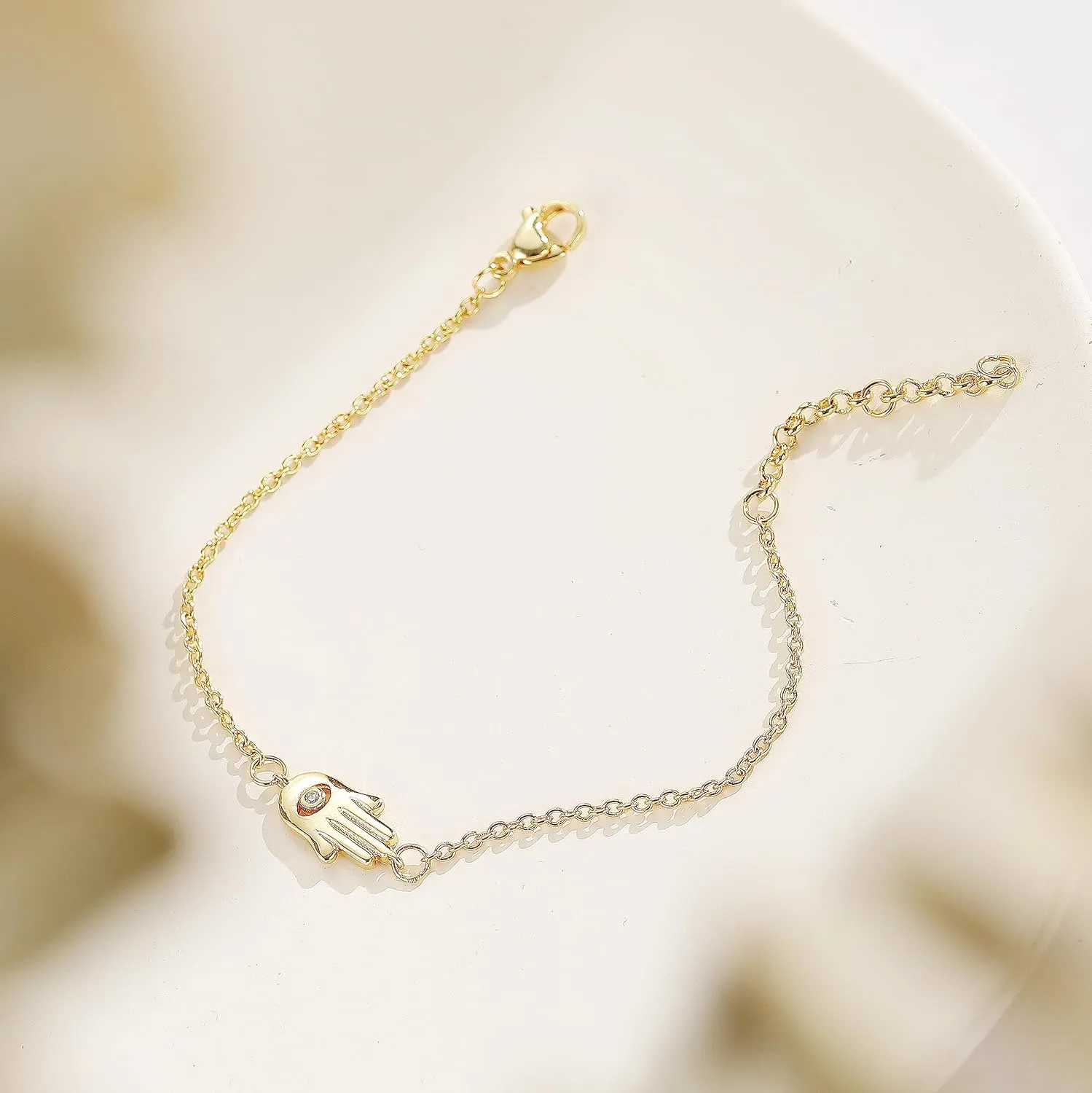 Collner Dainty Gold Bracelet for Women 14K Gold Plated Lightweight Chain Bracelet Herringbone Pearl Circle Bracelet Charm Minimalist Handmade Jewelry Gift