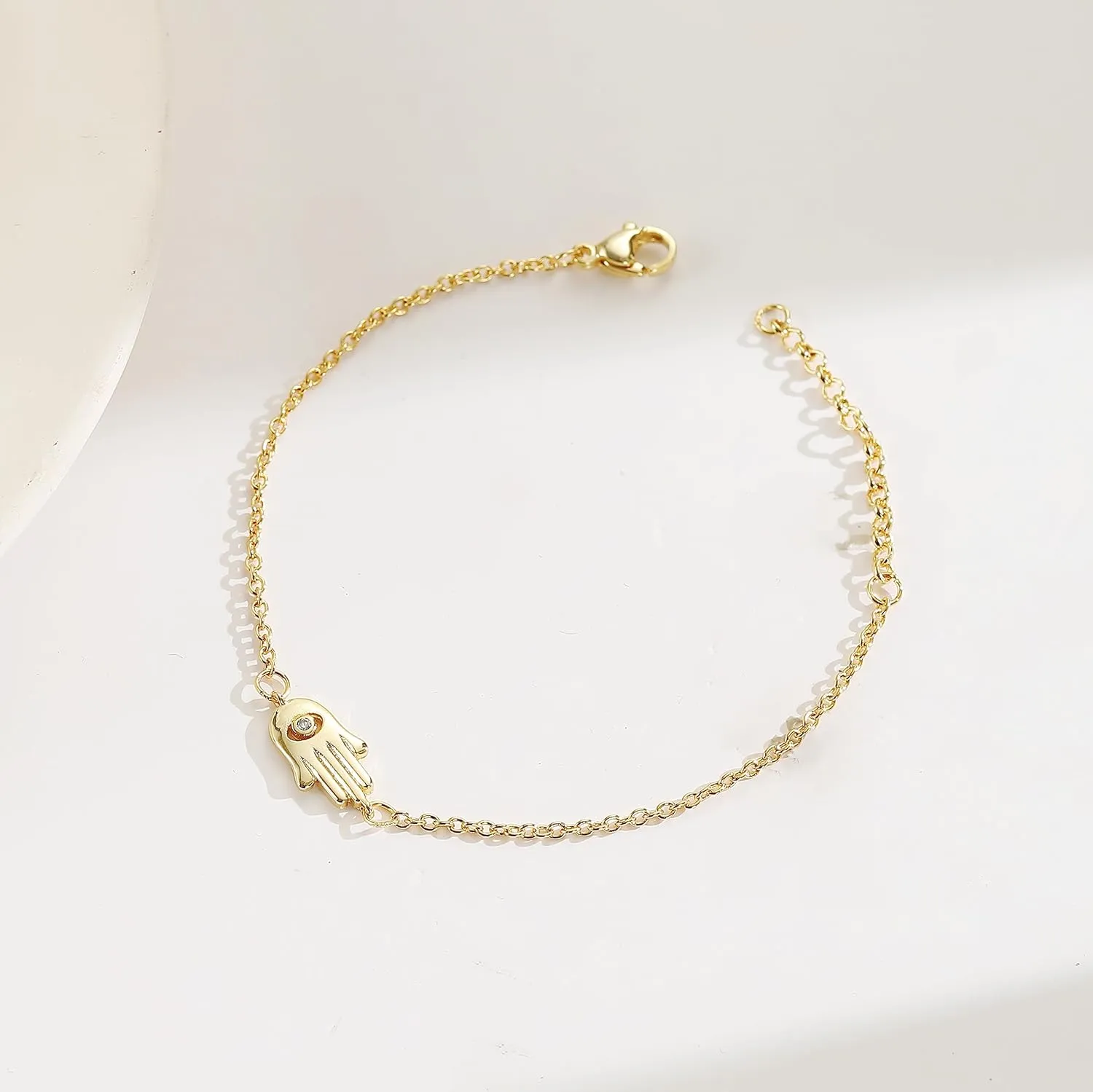 Collner Dainty Gold Bracelet for Women 14K Gold Plated Lightweight Chain Bracelet Herringbone Pearl Circle Bracelet Charm Minimalist Handmade Jewelry Gift