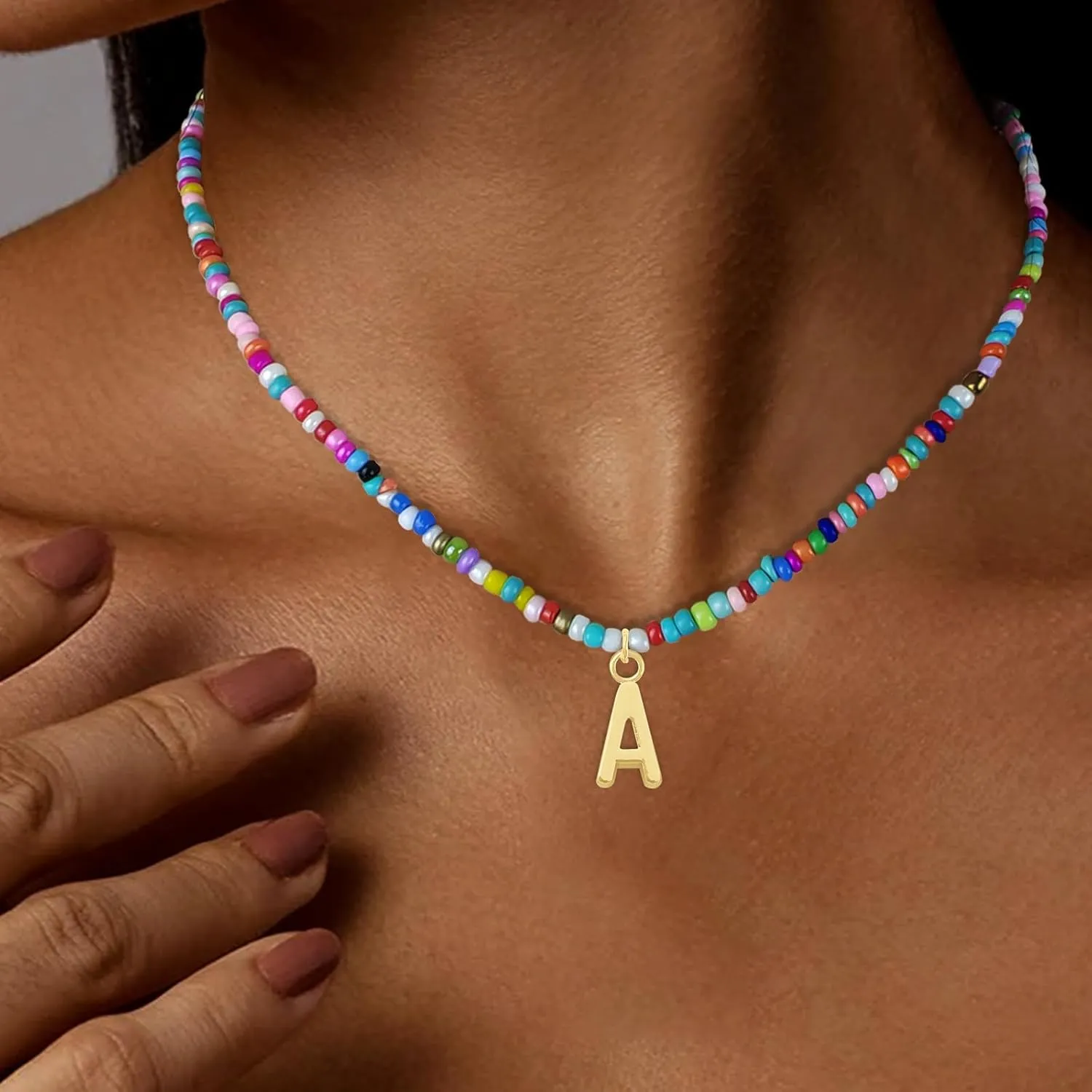 Colorful Beaded Initial Necklaces for Kids Girls, Personized Graduation Birthday Gifts - Choker Necklace for Women,Teen and Preteen Girls