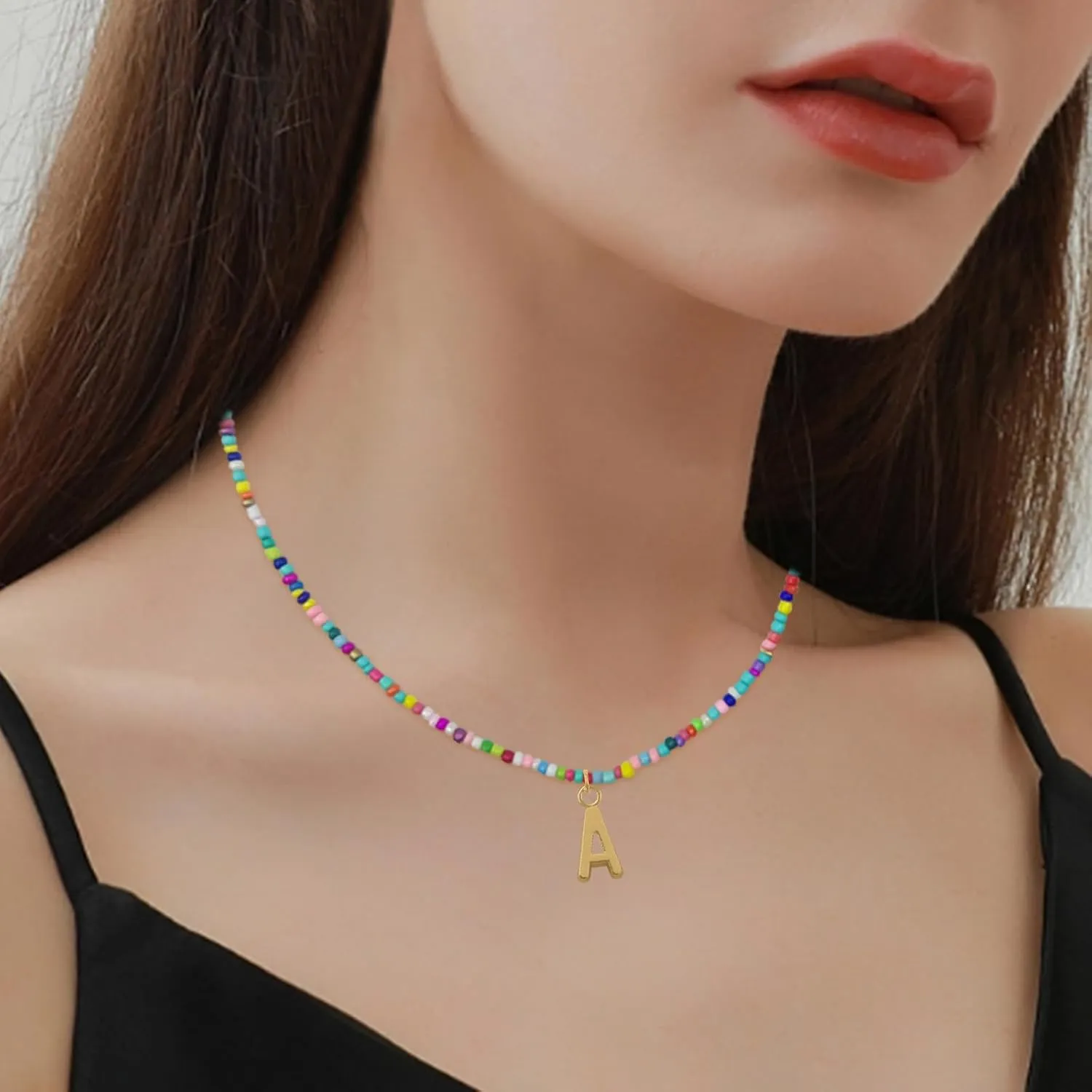 Colorful Beaded Initial Necklaces for Kids Girls, Personized Graduation Birthday Gifts - Choker Necklace for Women,Teen and Preteen Girls
