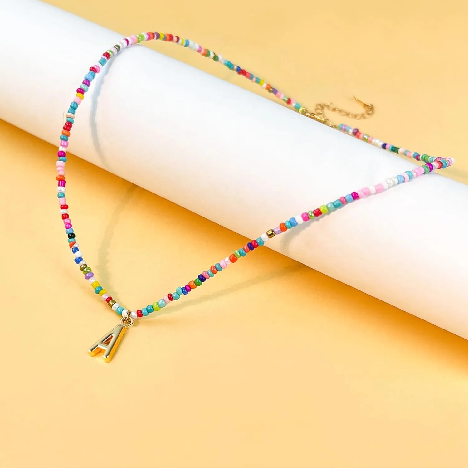Colorful Beaded Initial Necklaces for Kids Girls, Personized Graduation Birthday Gifts - Choker Necklace for Women,Teen and Preteen Girls