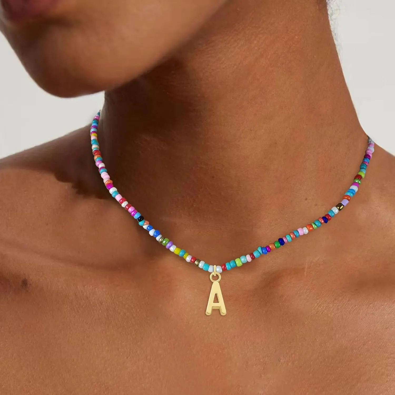 Colorful Beaded Initial Necklaces for Kids Girls, Personized Graduation Birthday Gifts - Choker Necklace for Women,Teen and Preteen Girls