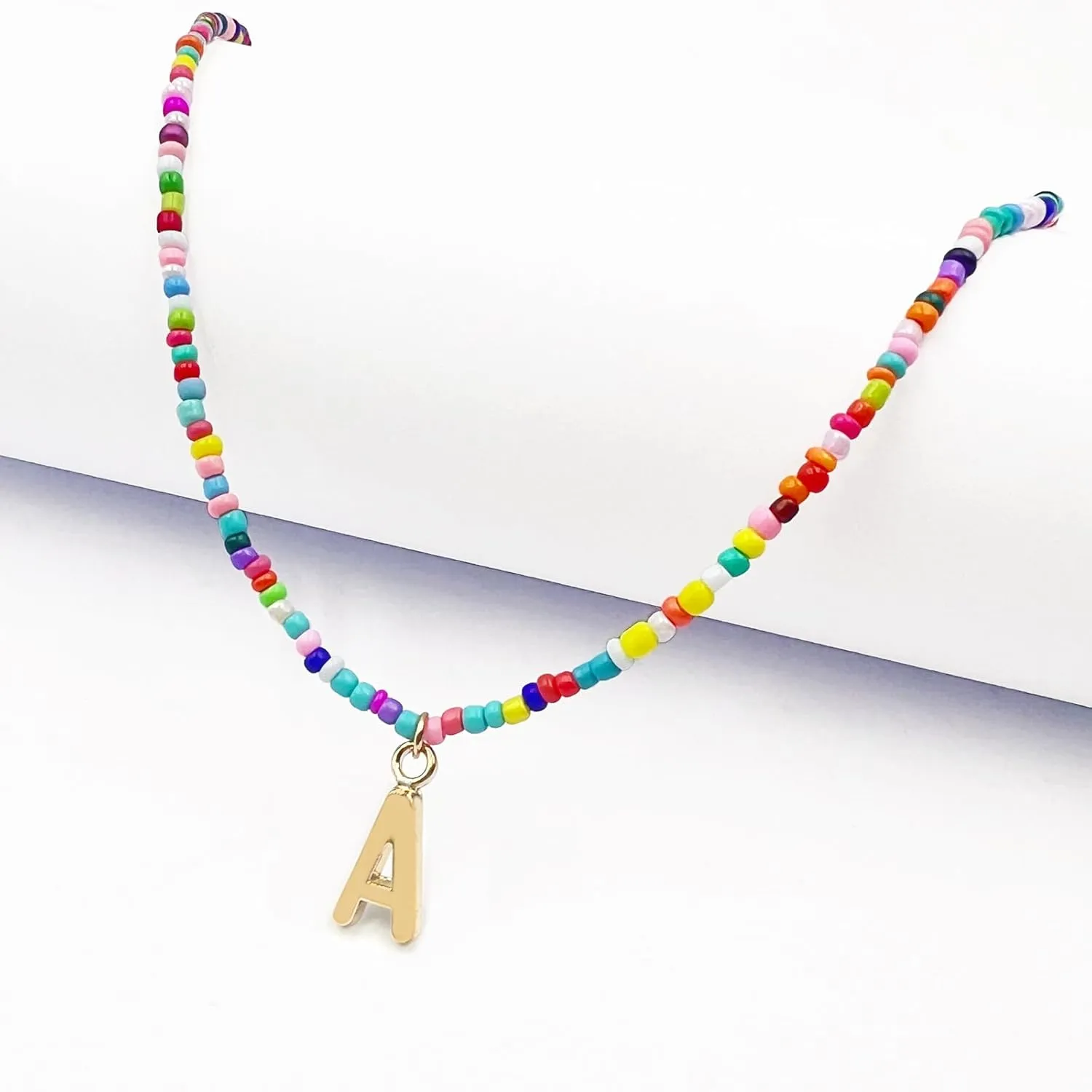 Colorful Beaded Initial Necklaces for Kids Girls, Personized Graduation Birthday Gifts - Choker Necklace for Women,Teen and Preteen Girls