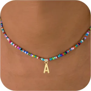 Colorful Beaded Initial Necklaces for Kids Girls, Personized Graduation Birthday Gifts - Choker Necklace for Women,Teen and Preteen Girls