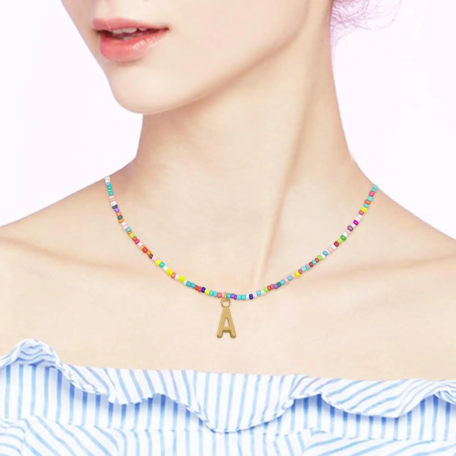 Colorful Beaded Initial Necklaces for Kids Girls, Personized Graduation Birthday Gifts - Choker Necklace for Women,Teen and Preteen Girls