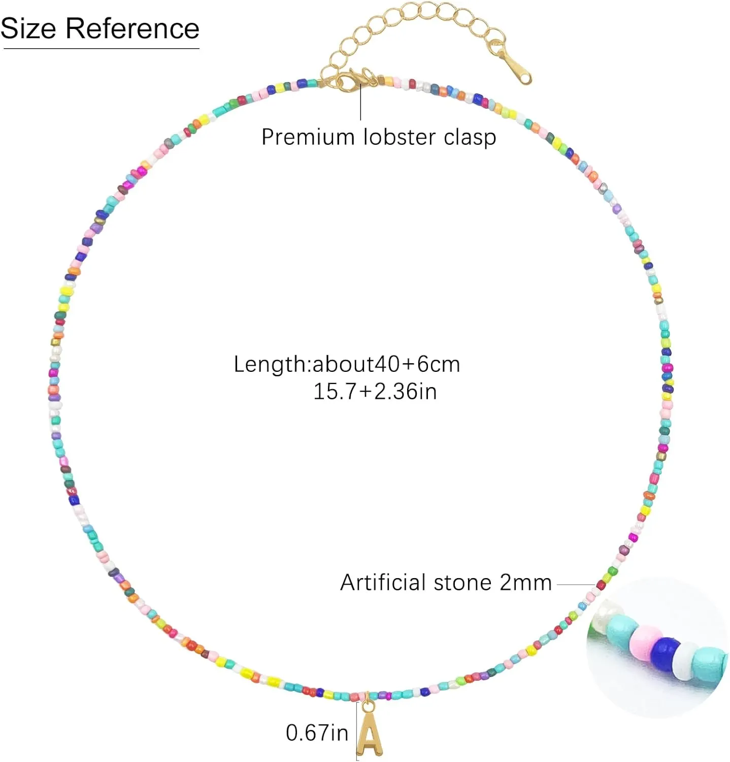 Colorful Beaded Initial Necklaces for Kids Girls, Personized Graduation Birthday Gifts - Choker Necklace for Women,Teen and Preteen Girls