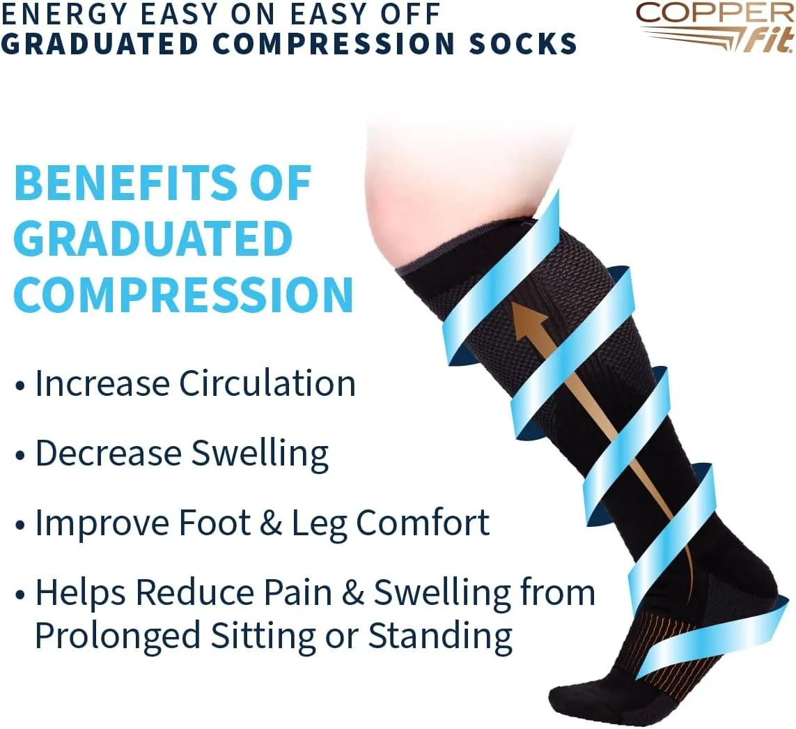 Copper Fit Energy Graduated Wide Calf Compression Socks for Men & Women  Easy On, Easy Off, For Circulation & Swelling Relief  Ideal for Travel, Nurses, Running, & Recovery