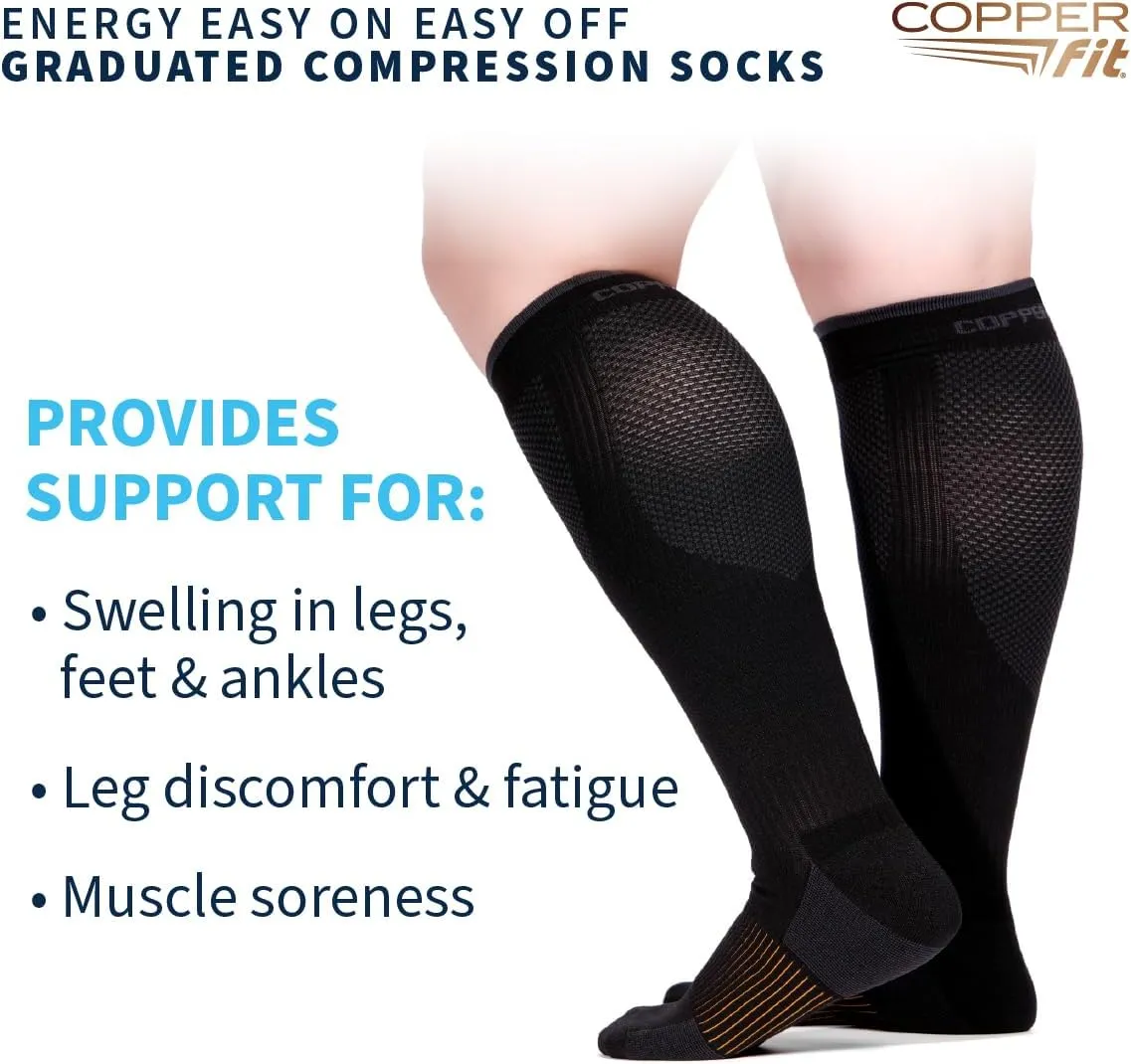 Copper Fit Energy Graduated Wide Calf Compression Socks for Men & Women  Easy On, Easy Off, For Circulation & Swelling Relief  Ideal for Travel, Nurses, Running, & Recovery