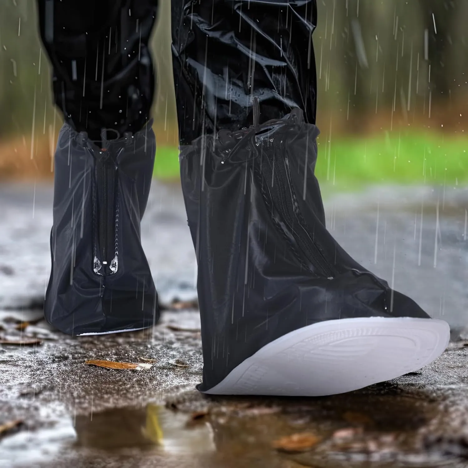 Coume 2 Pairs Rain Shoes Cover Non Slip Waterproof Shoe Covers Reusable Protectors Covers High Top Snow Boots Galoshes Overshoes for Men Women Outdoor Cycling Camping Fishing