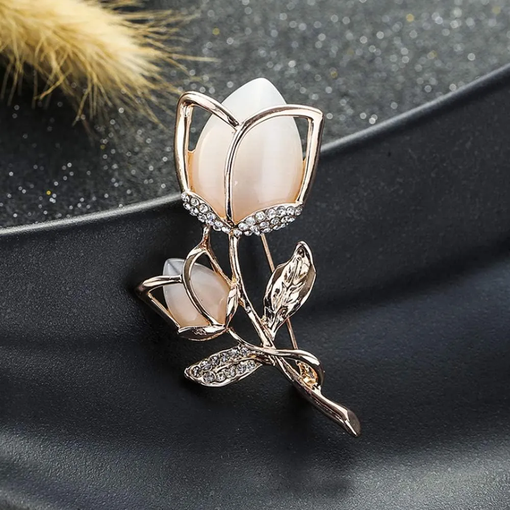 Created Crystal Brooch Crystal Rhinestone Rose Flower Fashion Pin Gift Women Girls Rose Gold