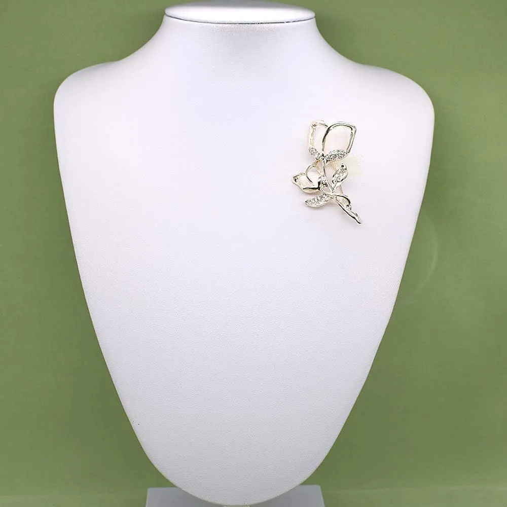 Created Crystal Brooch Crystal Rhinestone Rose Flower Fashion Pin Gift Women Girls Rose Gold