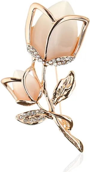 Created Crystal Brooch Crystal Rhinestone Rose Flower Fashion Pin Gift Women Girls Rose Gold