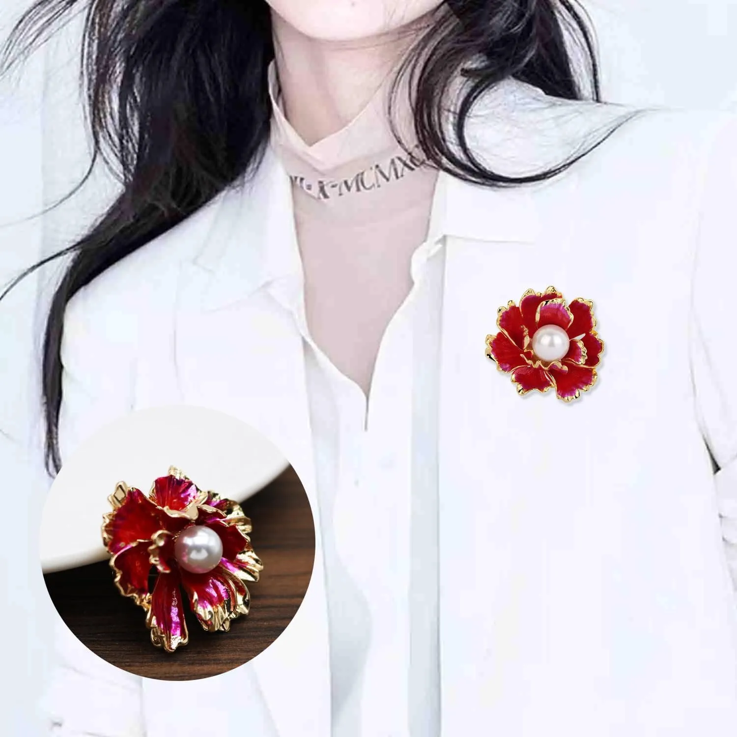 Crystal Pearl Flower Brooches Pins Fashion Beautiful Created Rhinestone Floral Brooch Good Idea for Party Dance Wedding Banquet for Elegant Women Girl