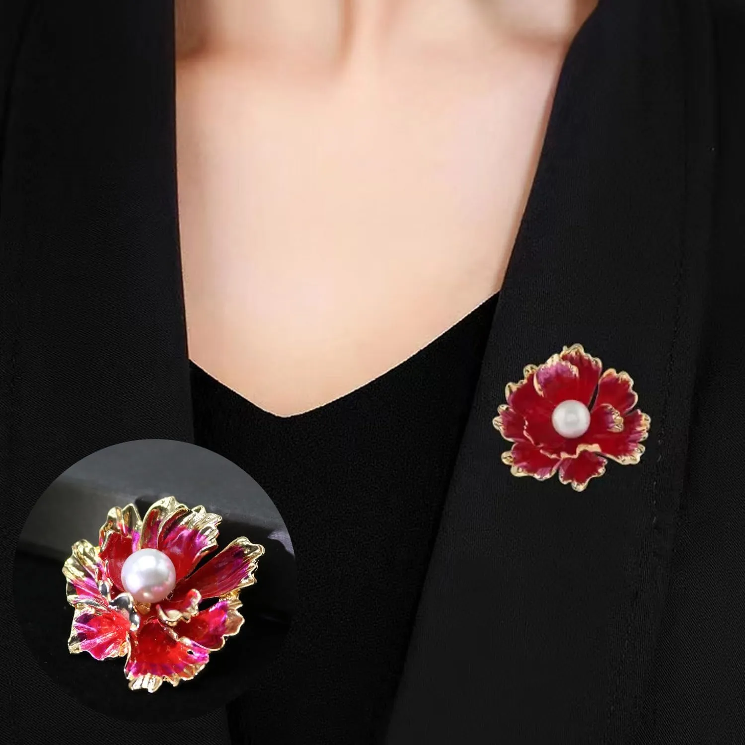 Crystal Pearl Flower Brooches Pins Fashion Beautiful Created Rhinestone Floral Brooch Good Idea for Party Dance Wedding Banquet for Elegant Women Girl