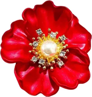 Crystal Red Flower Brooch Pins for Women Elegant Enamel Rhinestone Floral Brooches Pin Fashion Jewelry for Party Dance Wedding Banquet Brooch for Women Gift