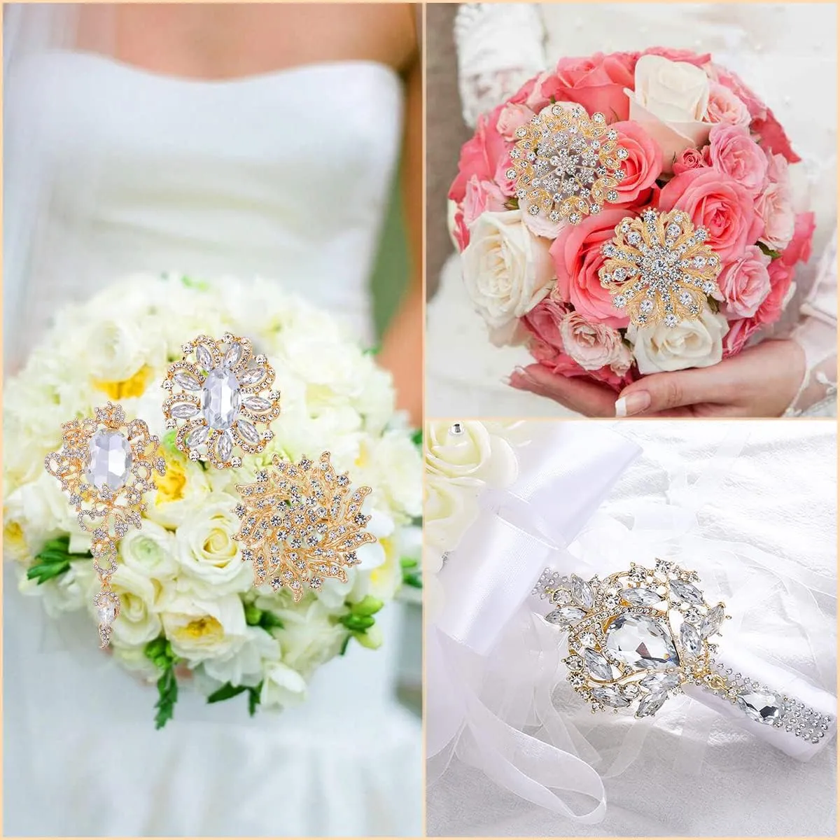 Crystal Rhinestone Flower Brooch Pin Set for Women DIY Bridal Wedding Bouquet Kit