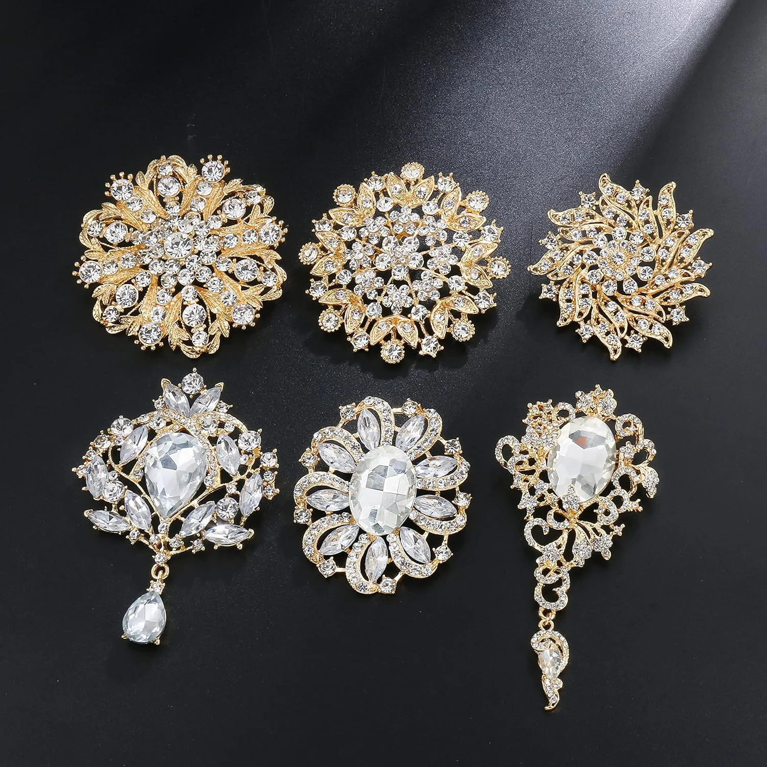 Crystal Rhinestone Flower Brooch Pin Set for Women DIY Bridal Wedding Bouquet Kit