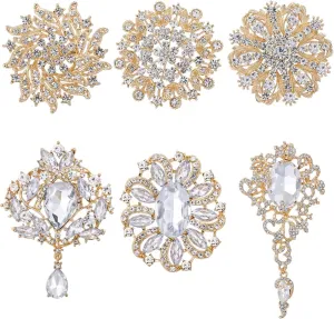 Crystal Rhinestone Flower Brooch Pin Set for Women DIY Bridal Wedding Bouquet Kit