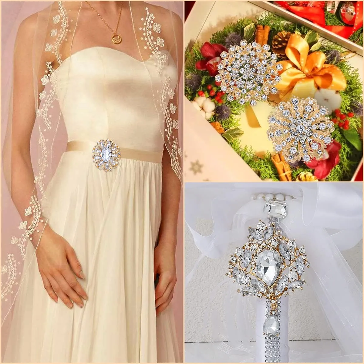 Crystal Rhinestone Flower Brooch Pin Set for Women DIY Bridal Wedding Bouquet Kit