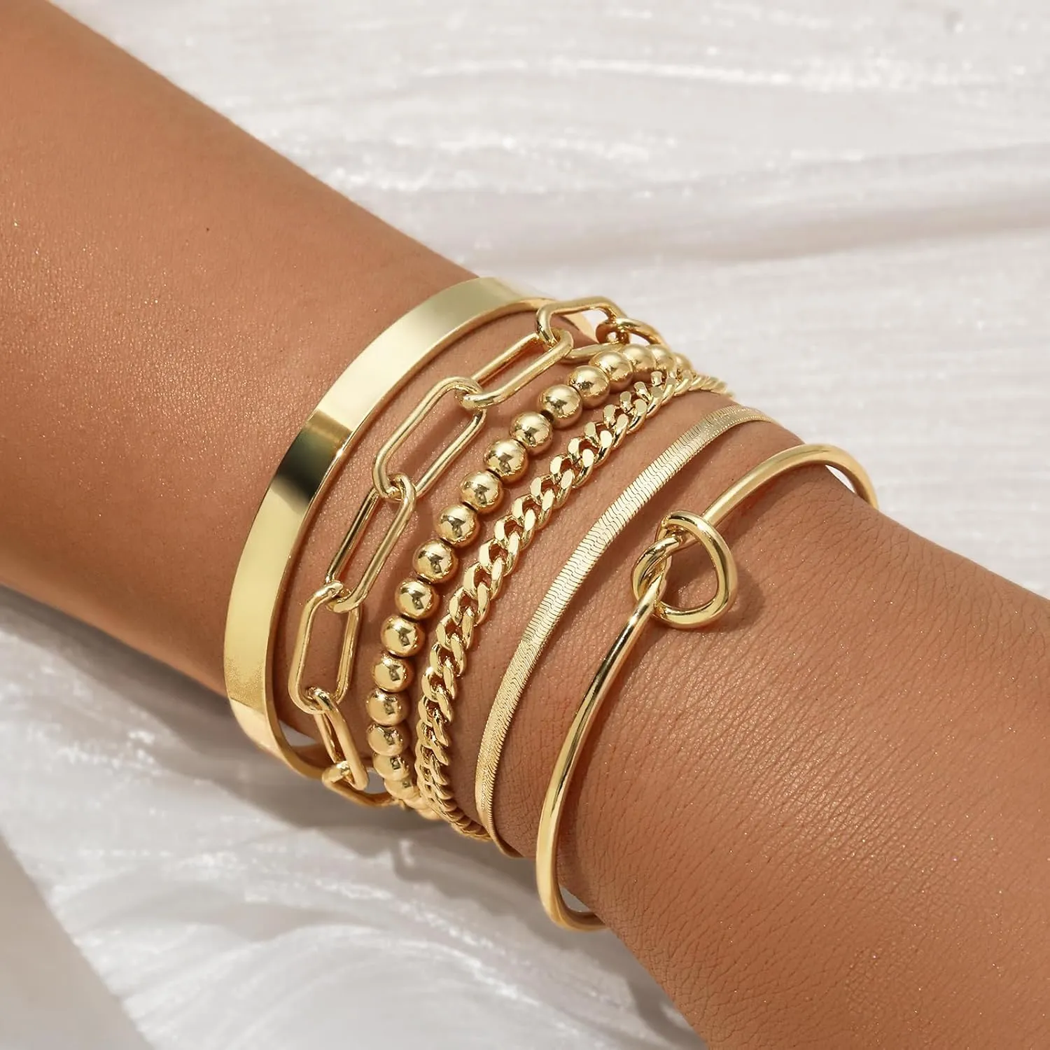 Dainty 14K Gold Bracelets for Women - Waterproof Stackable Gold Bracelet Set - Perfect for Stylish Women