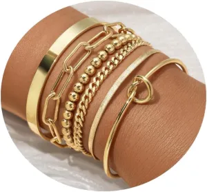 Dainty 14K Gold Bracelets for Women - Waterproof Stackable Gold Bracelet Set - Perfect for Stylish Women