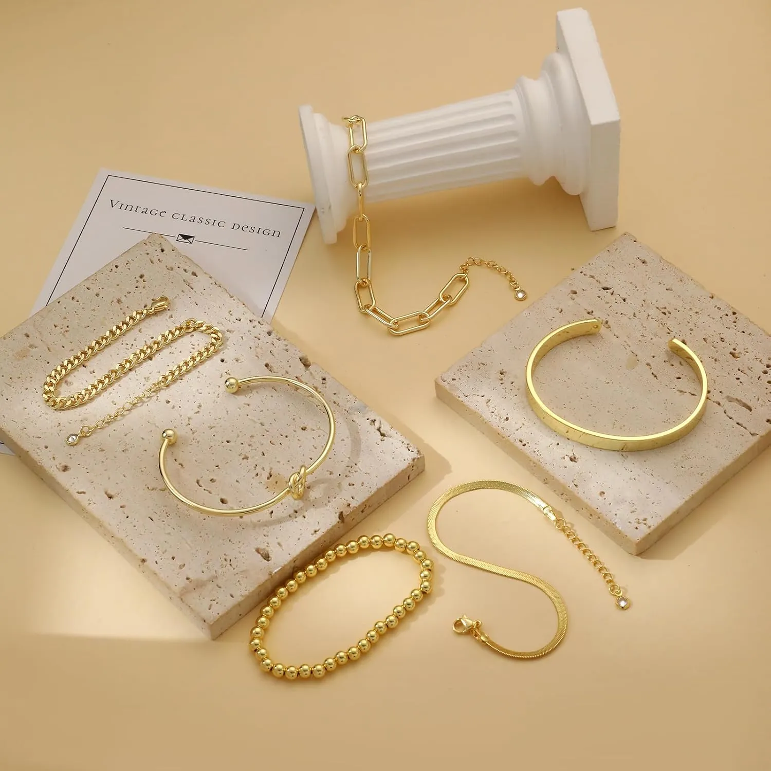 Dainty 14K Gold Bracelets for Women - Waterproof Stackable Gold Bracelet Set - Perfect for Stylish Women