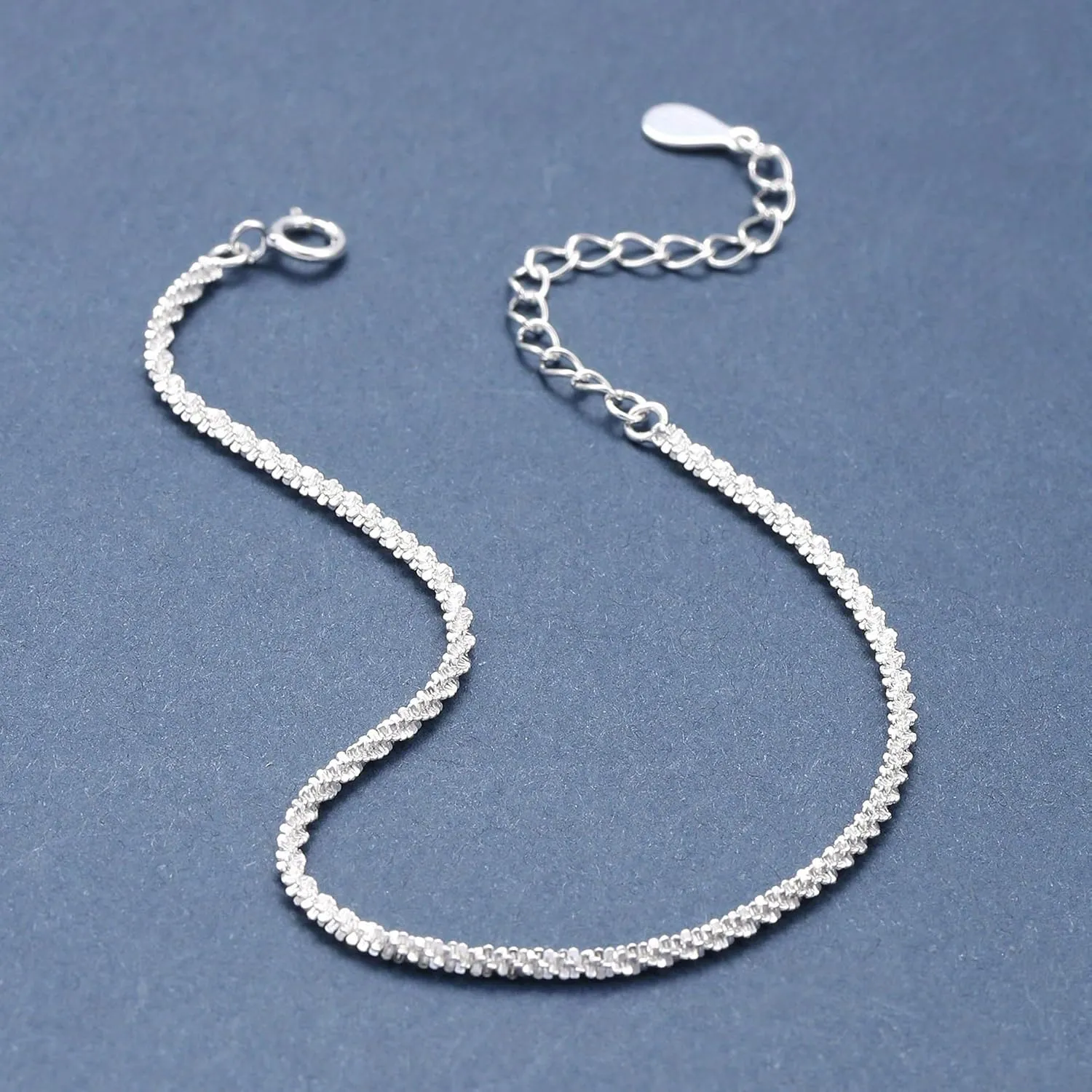 Dainty Shiny 925 Sterling Silver Bracelets for Women 14K Gold Plated Simple Twist Rope Chain Bracelet Minimalist Adjustable Link Charm Bracelet Jewelry Birthday Gifts for Mom
