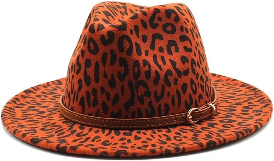 DHAEY Autumn and Winter British Woolen Jazz Hat for Men and Women Big Brim Hat Fashion Leopard Flat Hat Felt Hat Luopan Caps & Hats (Color : Claret, Size : 56-58cm)