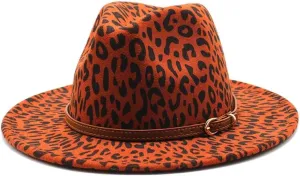 DHAEY Autumn and Winter British Woolen Jazz Hat for Men and Women Big Brim Hat Fashion Leopard Flat Hat Felt Hat Luopan Caps & Hats (Color : Claret, Size : 56-58cm)