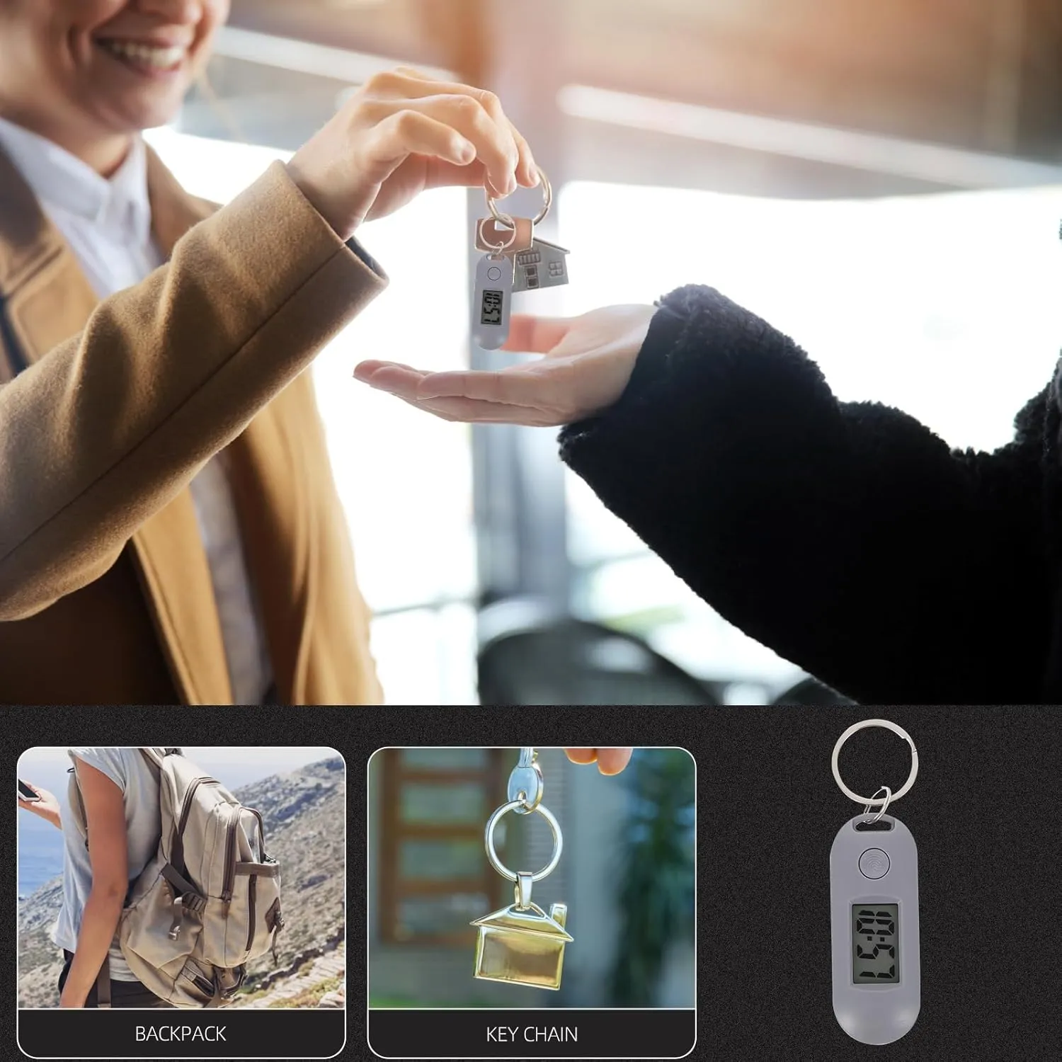 Digital Keychain Watch with Clip, Small Pocket Watch