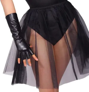 DooWay Long Leather Fingerless Gloves Women Black Red Faux Leather Half Finger Driving Cosplay Gloves