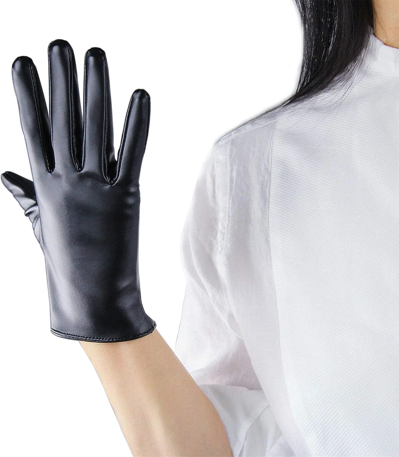 DooWay Women's Short Dress Leather Gloves for Evening Costumes Daily Faux Leather PU 21cm