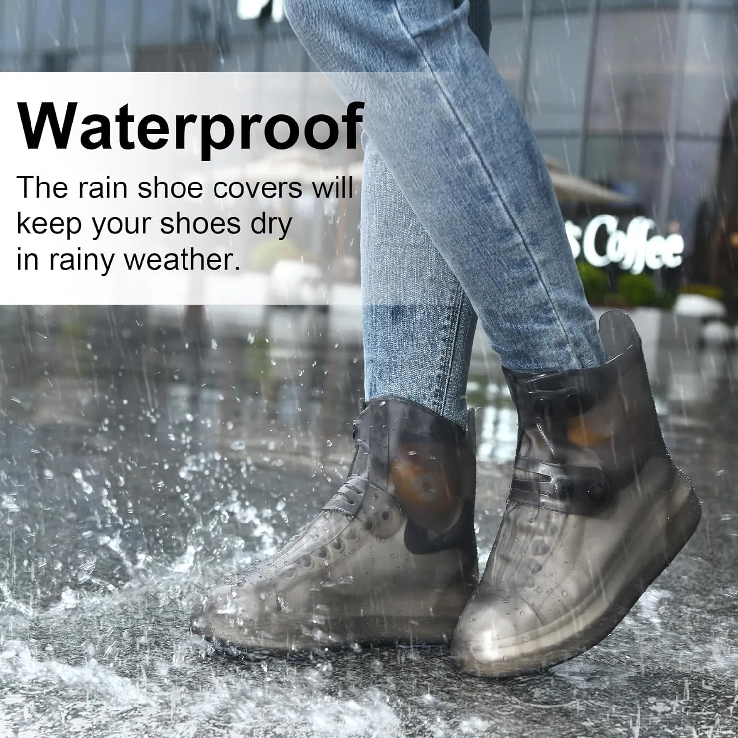 Dream Apparel Waterproof Rain Shoe Covers for Women Men, Non-Slip Reusable Boot Covers Foldable Shoe Covers Rainproof Overshoes Over Shoes Galoshes