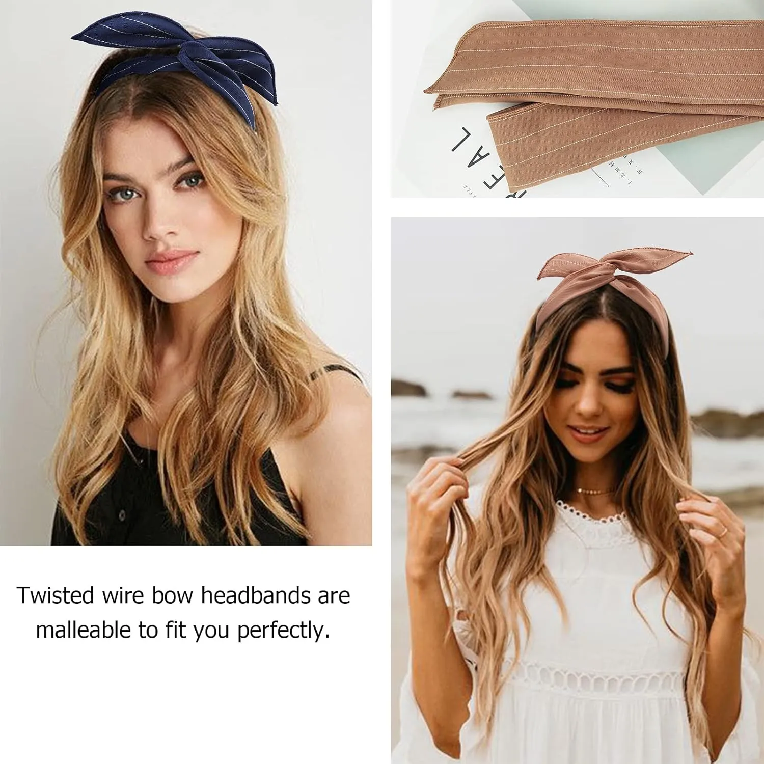DRESHOW Twist Bow Wire Headbands Vintage Head Wrap Rabbit ear Wired Hairbands Hair Holder Hair Accessory for Women and Girls 6 Pack