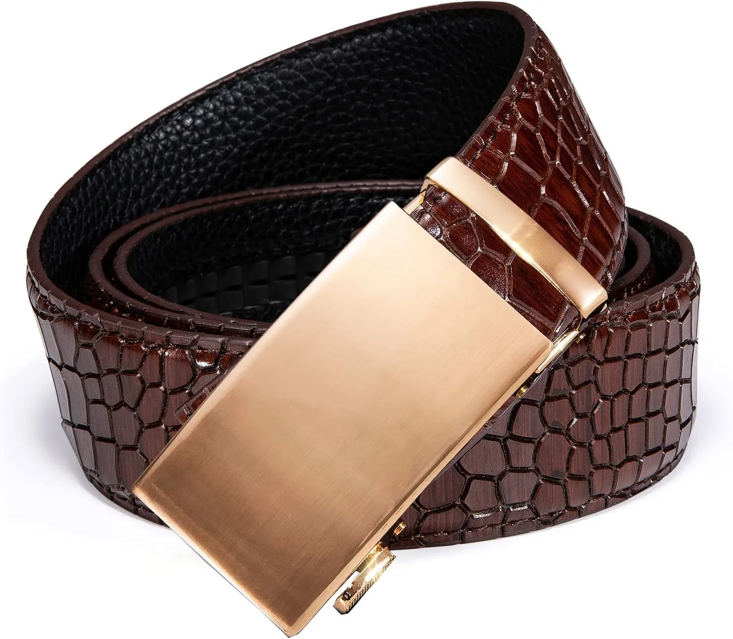Dubulle Men's Ratchet Belt Gold/Black/Red/Green/Blue/White Automatic Buckle Business Casual Belt Gift - Adjustable Fit