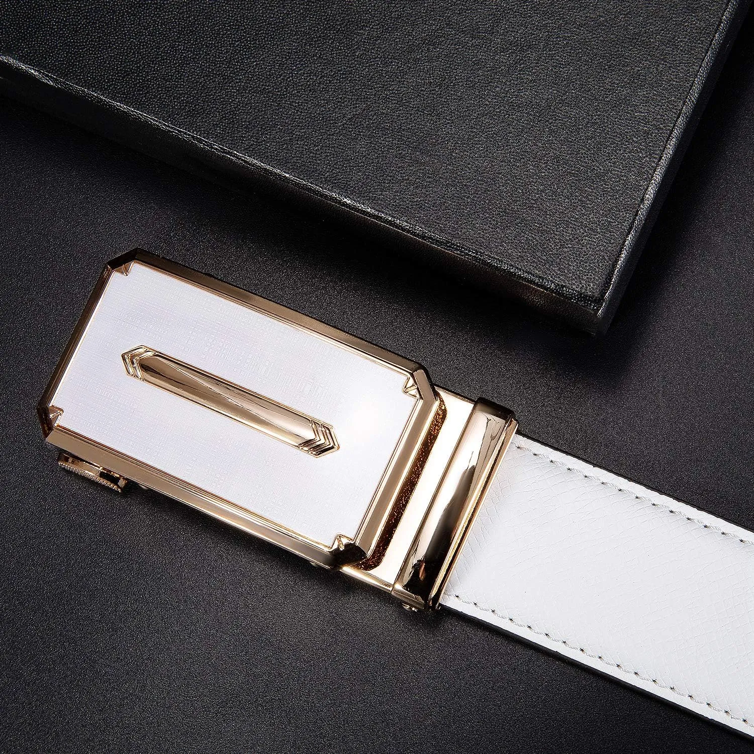Dubulle Men's Ratchet Belt Gold/Black/Red/Green/Blue/White Automatic Buckle Business Casual Belt Gift - Adjustable Fit
