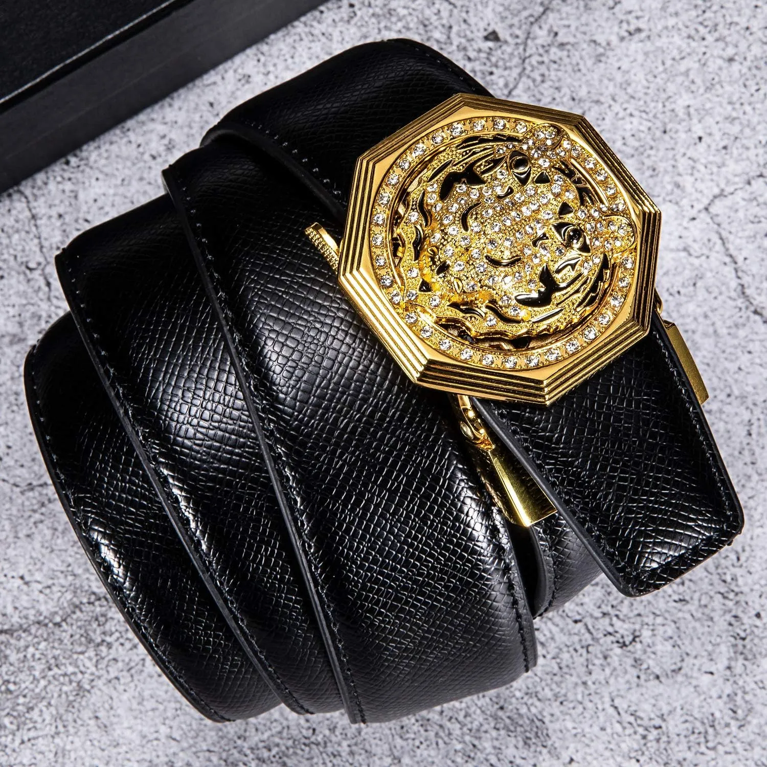 Dubulle Men's Ratchet Belt Gold/Black/Red/Green/Blue/White Automatic Buckle Business Casual Belt Gift - Adjustable Fit