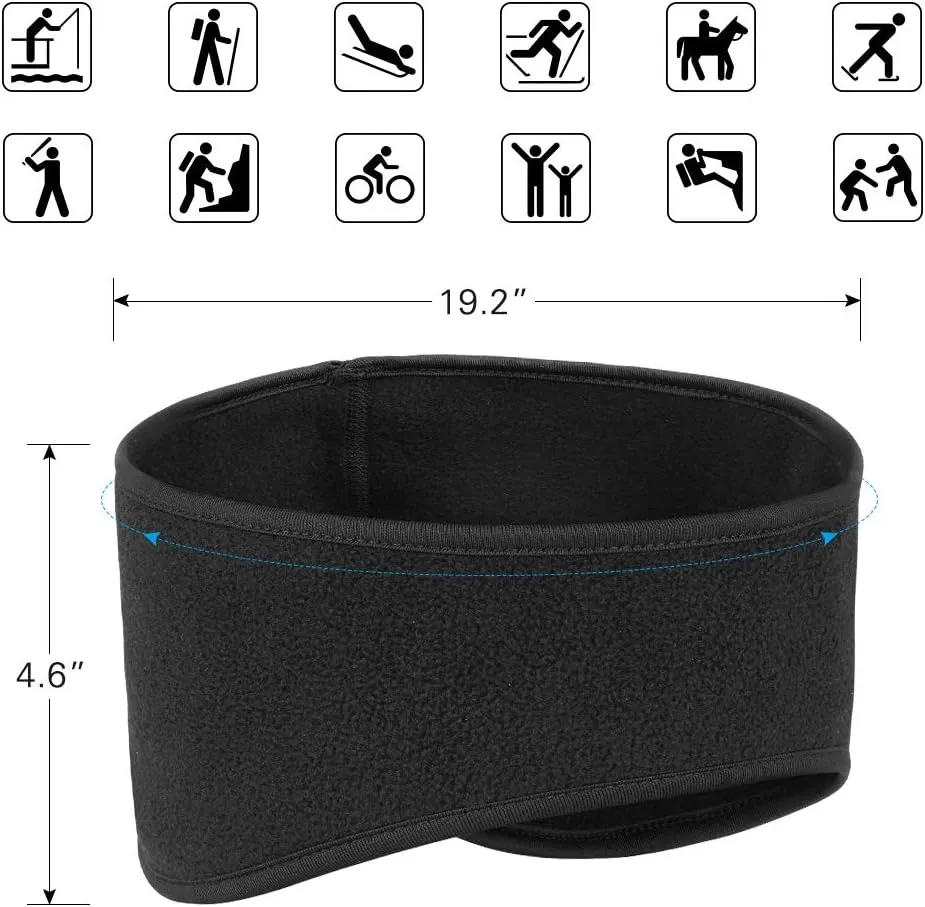 Ear Warmers Headband, Fleece Earmuffs Running Headband Winter Ear Covers Moisture Wicking Ski Sport Headband for Men & Women (19.2 inches, One Size, Cycling)