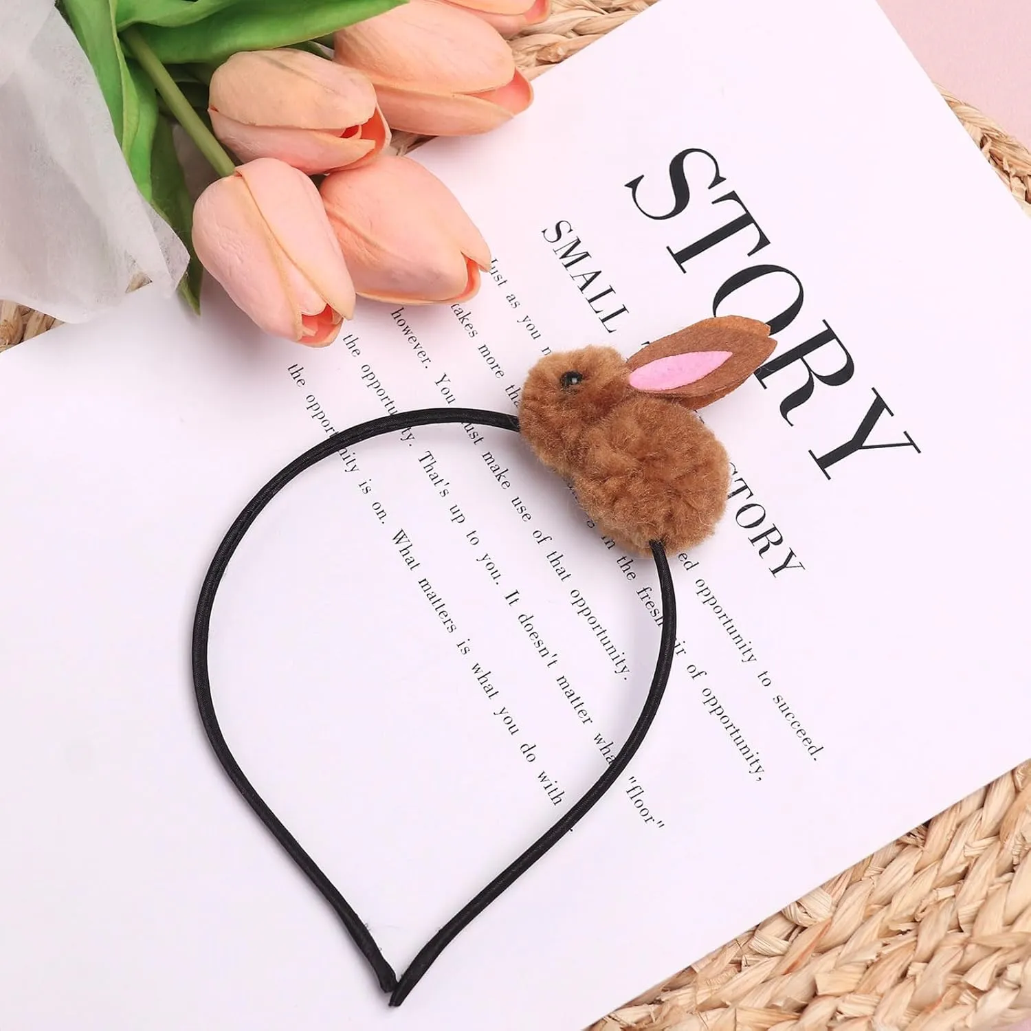 Easter Headbands Bunny Hair Bands for Women Girls Kids, Cute Brown Rabbit Pink Ears Hair Accessories Easter Day Decoration Headdress Party Supplies Gift Hair Hoop 1 Pcs