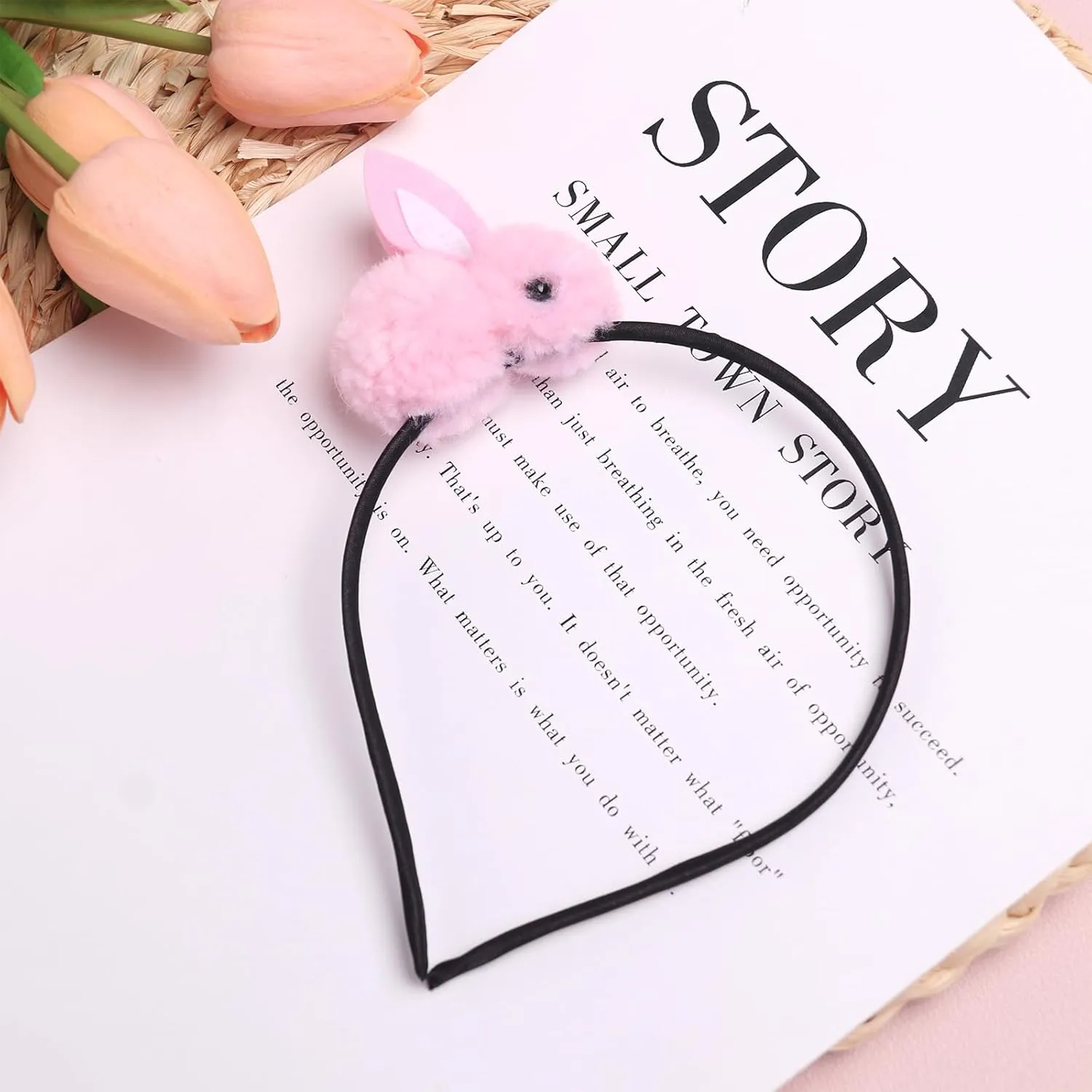 Easter Headbands Bunny Hair Bands for Women Girls Kids, Cute Pink Rabbit White Ears Hair Accessories Easter Day Decoration Headdress Party Supplies Gift Hair Hoop 1 Pcs