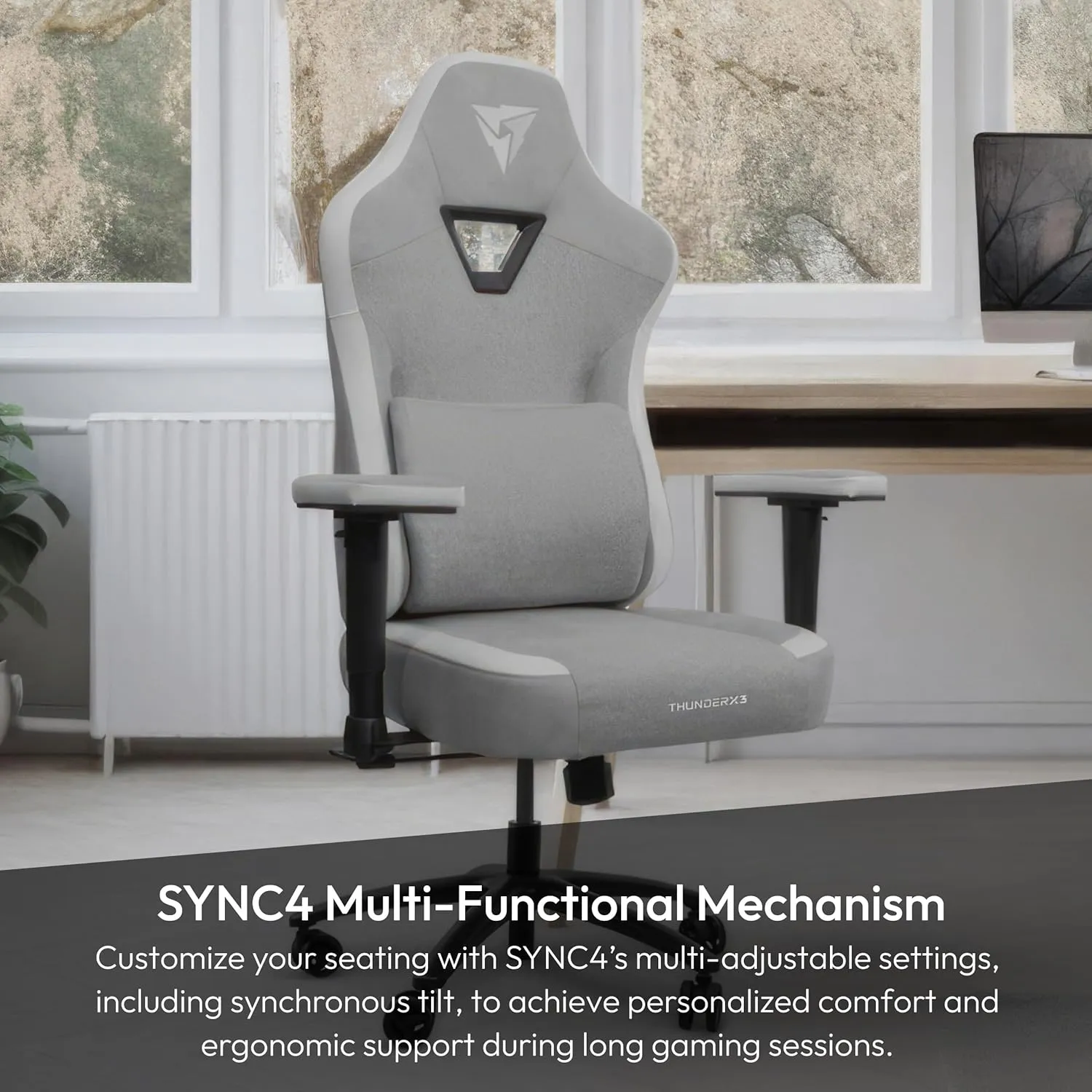 EAZE Gaming Chair, for Adults Ergonomic Office Chair, High Back Desk Chair, Synchronous Tilt, Memory Foam Lumbar Support, Neck Pillow, Adjustable Soft Armrest, Fabric, Loft Light Grey