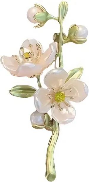Elegant Flower Brooch for Women, Vintage Premium Enamel Boutonniere, Coat and Suit Pendant Necklace, Jasmine Magnolia Lily Osmanthus Designs