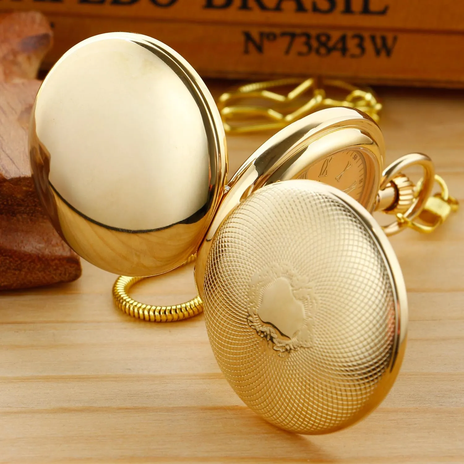 Elegant Men's Mechanical Pocket Watch with Chain and Box
