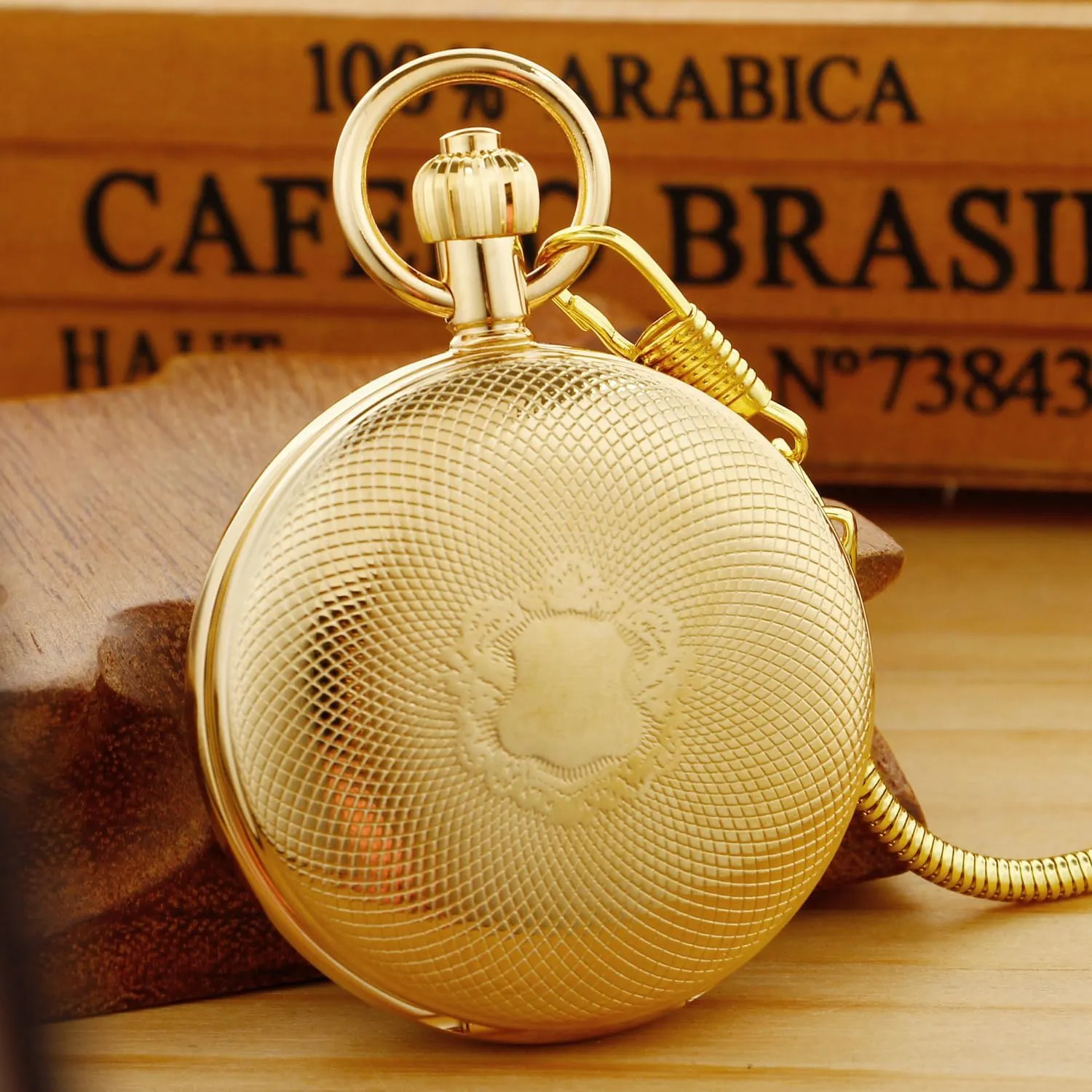 Elegant Men's Mechanical Pocket Watch with Chain and Box