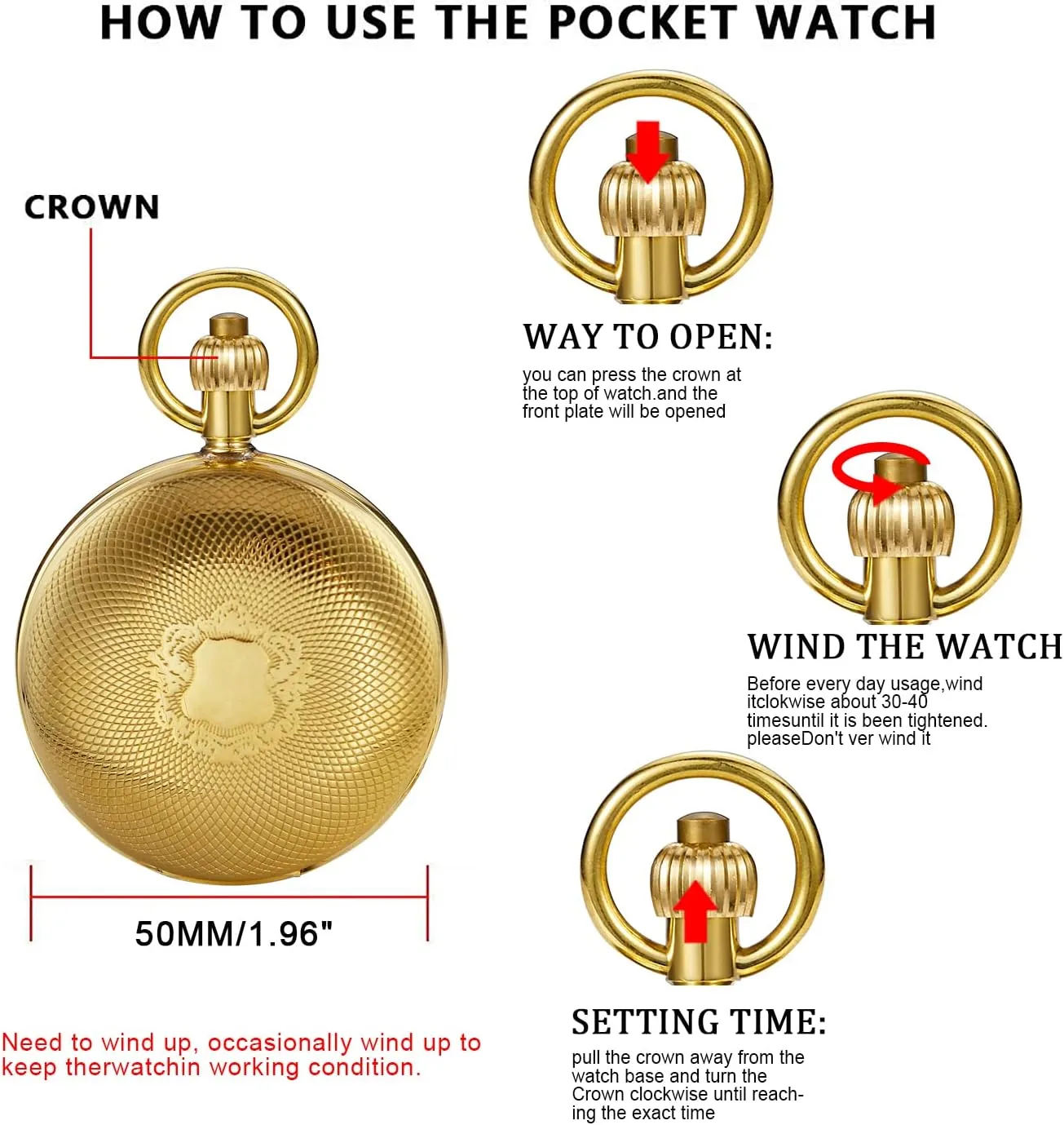 Elegant Men's Mechanical Pocket Watch with Chain and Box