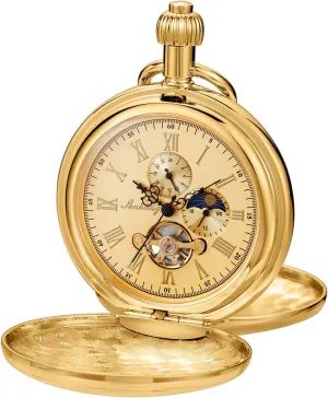 Elegant Men's Mechanical Pocket Watch with Chain and Box