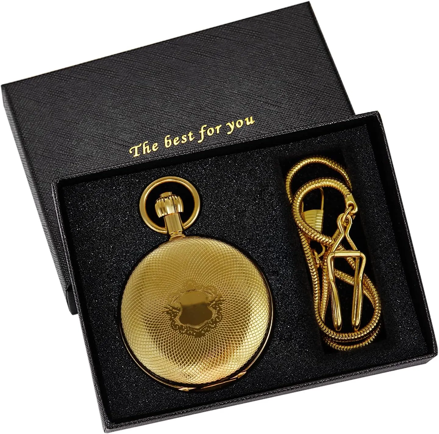 Elegant Men's Mechanical Pocket Watch with Chain and Box