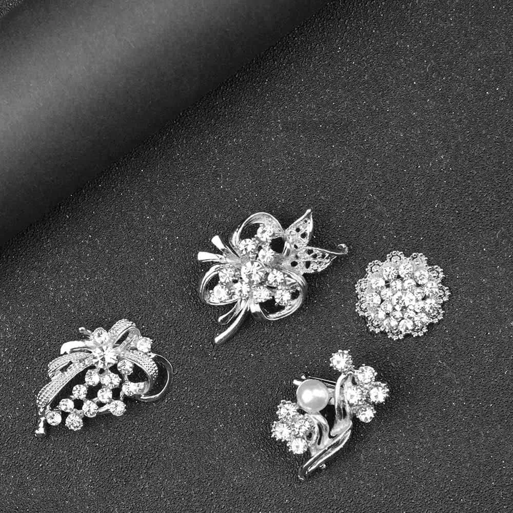 Ezing Lot 24pc Shining Rhinestone Crystal Brooches Pins DIY Wedding Bouquet Kit